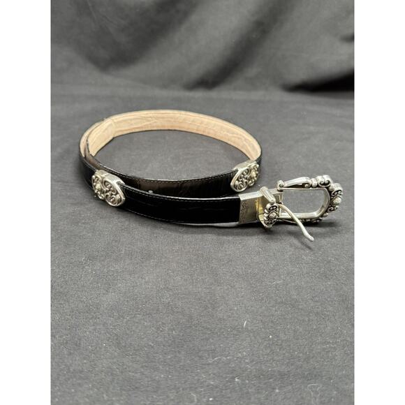 Vintage Reversible Southwestern Black Tan Silver Buckle Belt Brighton 36” Sz M - Picture 3 of 10